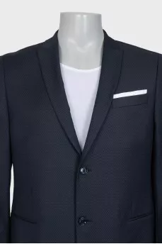 Чоловічий синій костюм з брюками в дрібний принт