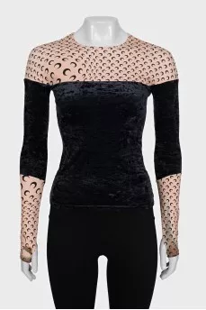 Two-tone fitted long sleeve top