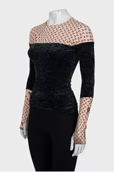 Two-tone fitted long sleeve top