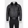 Men's black leather sheepskin coat