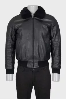 Men's black leather sheepskin coat