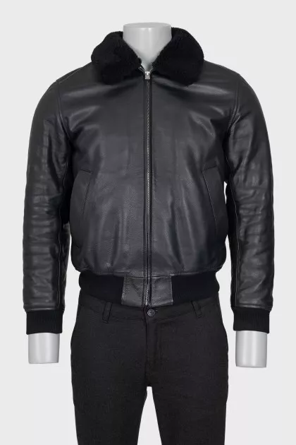 Men's black leather sheepskin coat