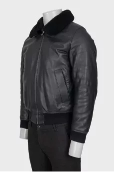 Men's black leather sheepskin coat