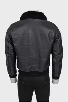 Men's black leather sheepskin coat