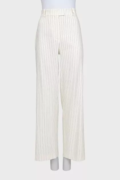 Striped linen straight-leg trousers