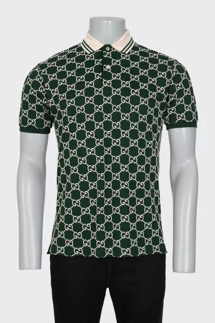Men's green polo shirt with signature monogram