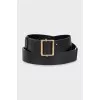 Extended leather belt with rectangular buckle