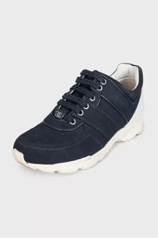 Blue textile lace-up sneakers