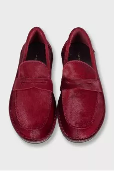 Red pony leather loafers