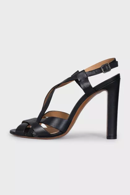 Black leather sandals with heels