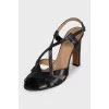 Black leather sandals with heels