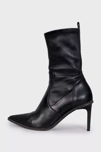 Leather ankle boots with heels and embellishments