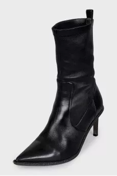 Leather ankle boots with heels and embellishments