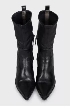 Leather ankle boots with heels and embellishments
