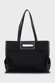 Rectangular textile bag with leather handles