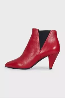 Red leather ankle boots with pointed toes