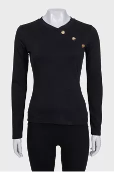 Black pullover with gold buttons
