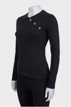 Black pullover with gold buttons