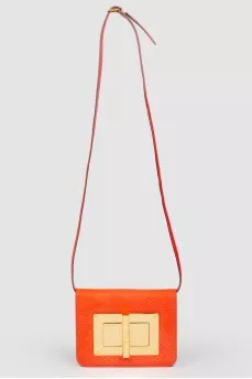 Red leather bag with gold-tone metal hardware