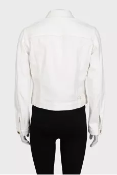 White denim jacket with gold buttons