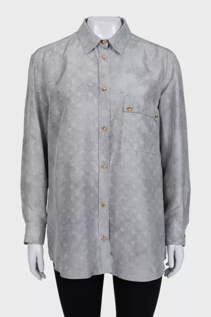 Шелковая серая рубашка в фирменную монограмму