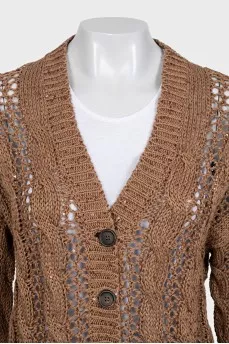 Коричневый вязаный кардиган с пайетками