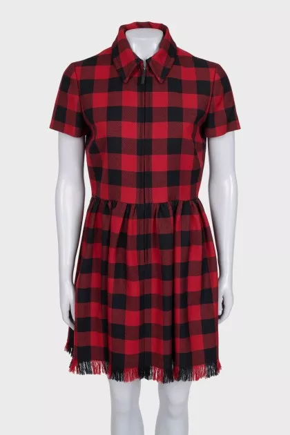 Red checkered wool dress