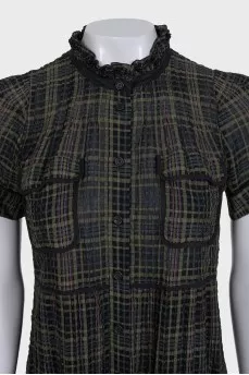 Green straight-cut button-down dress