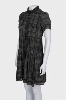 Green straight-cut button-down dress
