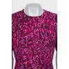 Pink printed dress with short sleeves