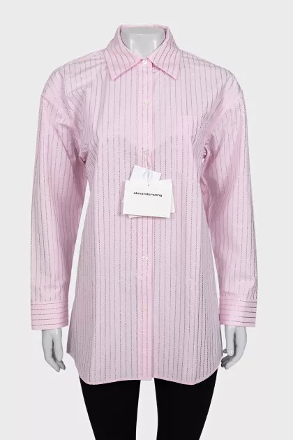 Розовая oversize рубашка со стразами с биркой