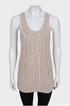 Beige long zip-up tank top