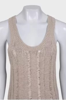 Beige long zip-up tank top