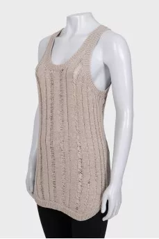 Beige long zip-up tank top