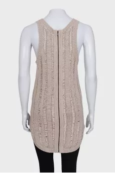 Beige long zip-up tank top