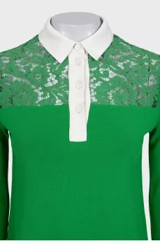 Green dress with a lace collar