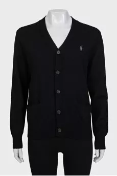 Wool cardigan with buttons and embroidered logo