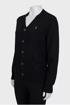 Wool cardigan with buttons and embroidered logo
