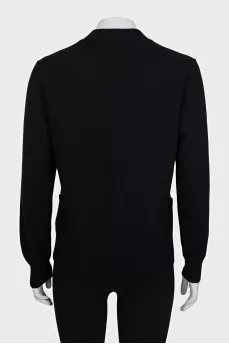 Wool cardigan with buttons and embroidered logo