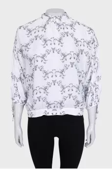 White loose printed blouse
