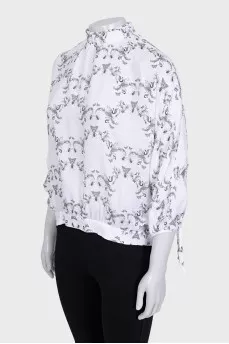 White loose printed blouse
