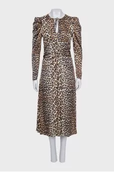 Fitted dress in animal print with draping