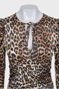 Fitted dress in animal print with draping