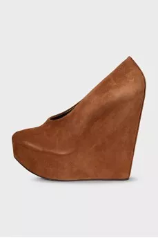 Brown suede wedge shoes