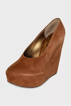 Brown suede wedge shoes
