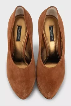 Brown suede wedge shoes