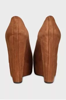 Brown suede wedge shoes