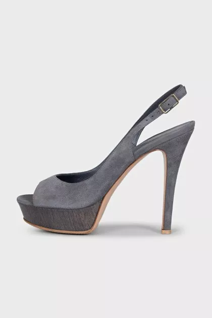 Blue suede heeled sandals