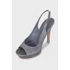 Blue suede heeled sandals