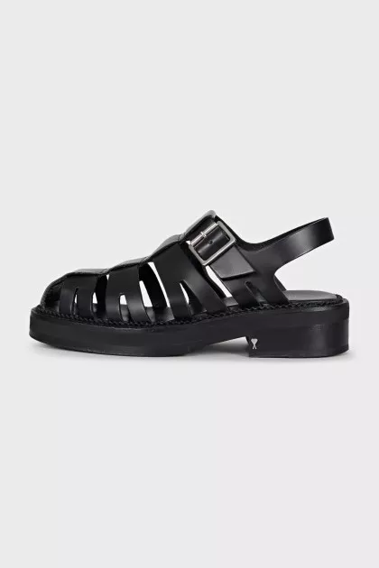 Black leather sandals